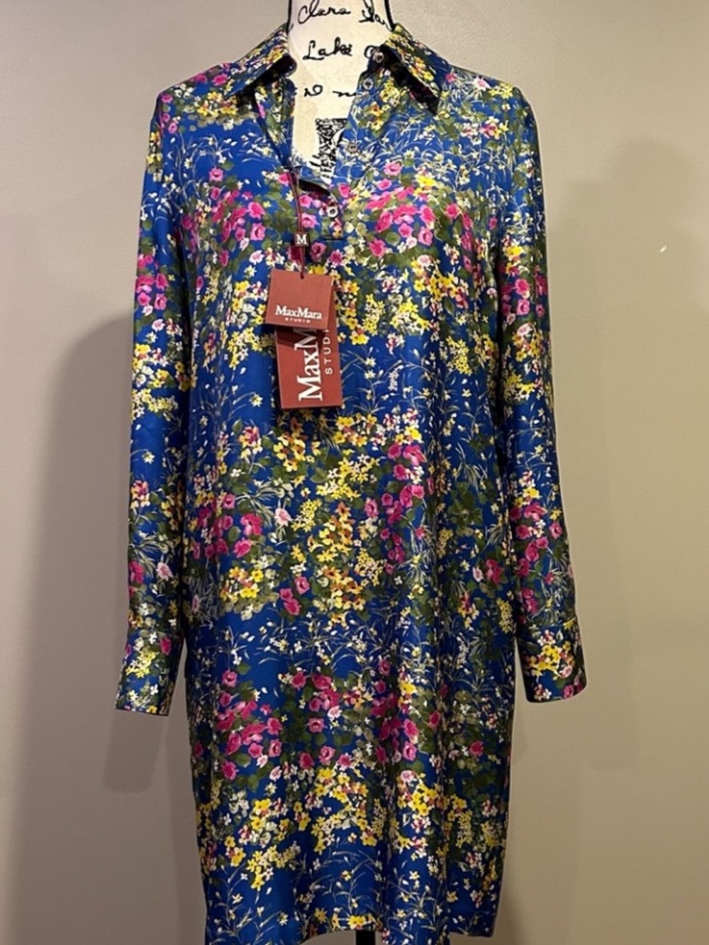 Max Mara Studio Silk Floral Patterned Long-Sleeved Dress